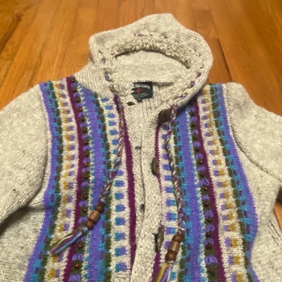 Lost Horizons Hand Knitted Beaded Wool Women’s Hooded sz Large Cardigan - Picture 7 of 11